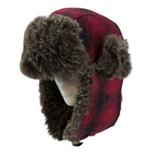 Red Plaid Yukon Charlies Trapper Hunting Hat Men's Size L XL Ear Flap Chin Strap